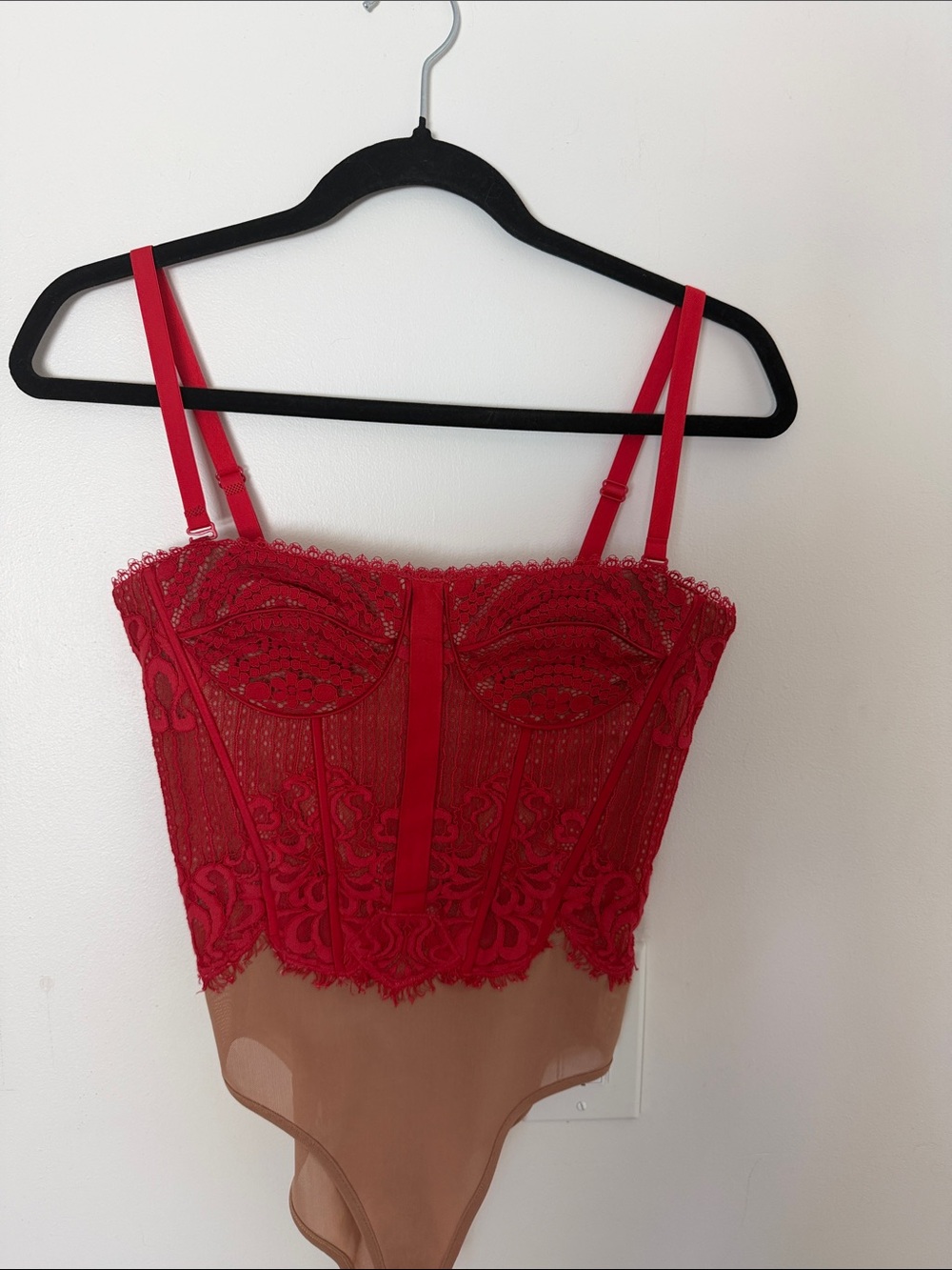 Jonathan Simkhai Red Lace Bustier Bodysuit